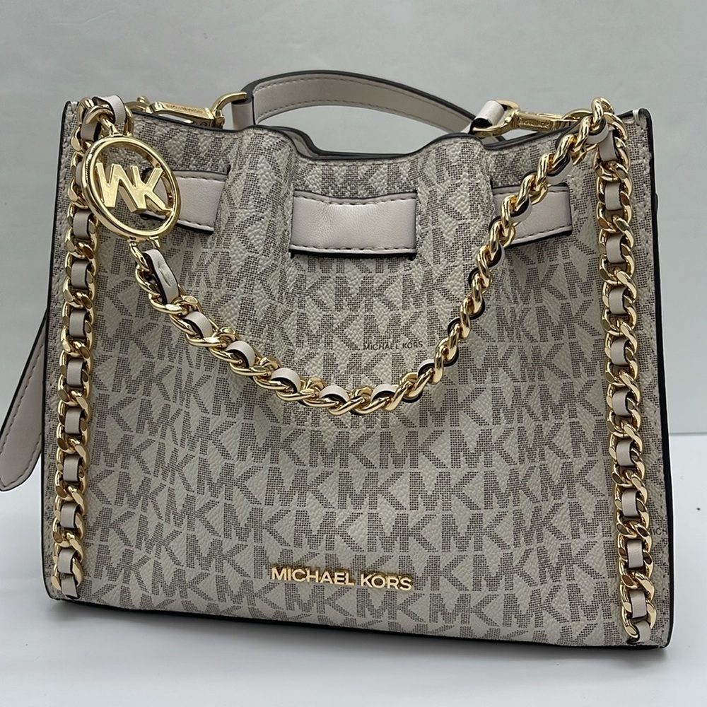 Michael Kors MINA Sm MINI Belted Chain Shoulder Crossbody Bag 
Light Cream Multi